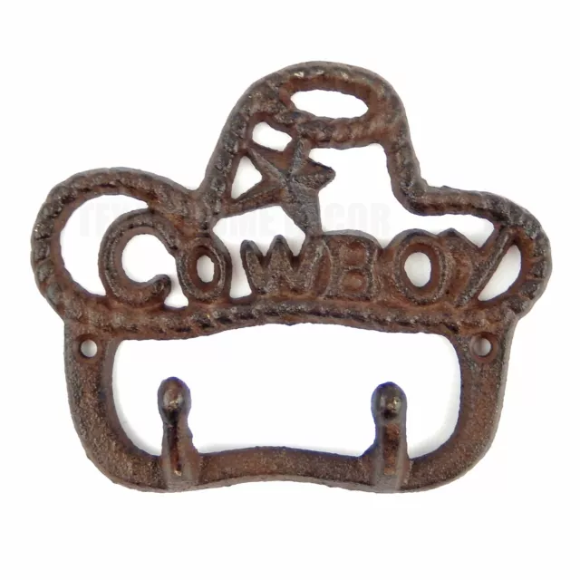 Cowboy Hat Star Double Wall Hook Cast Iron Coat Towel Key Hanger Rustic Western