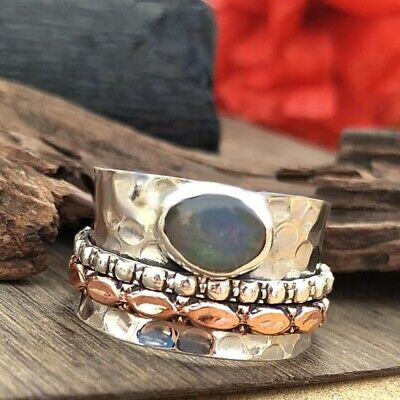 Labradorite Spinner Ring 925 Sterling Silver Ring Anxiety Ring Wide Ring EE-361