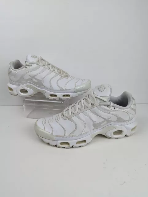 Nike Men's Air Max Plus TN Leather Triple White Shoes Sneakers AJ2029-100  Size 8
