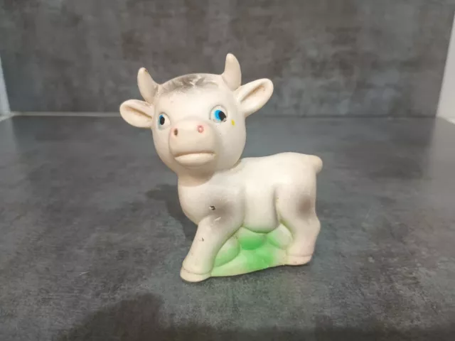Vintage Squeaky  Rubber Cow Calf Toy Made In Taiwan 3" x 3"