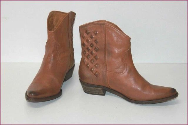 ZARA Low Boots Western Cuir Marron Clair T 37 TTBE