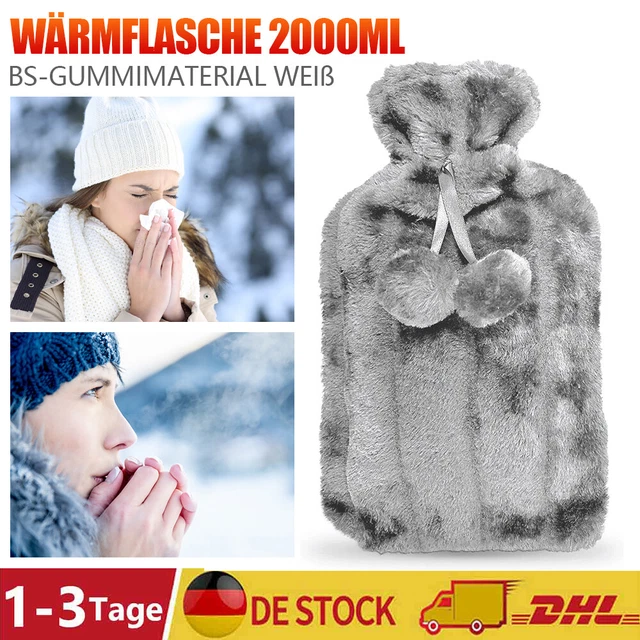 NEU Wärmflasche 2 Liter mit Bezug 2L Grau Wärmekissen Bettflasche Wärmeflasche