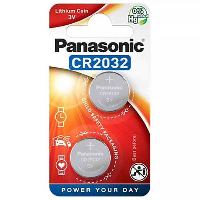kQ Panasonic Knopfzelle Lithium CR2032 3V Batterien 2er Blister