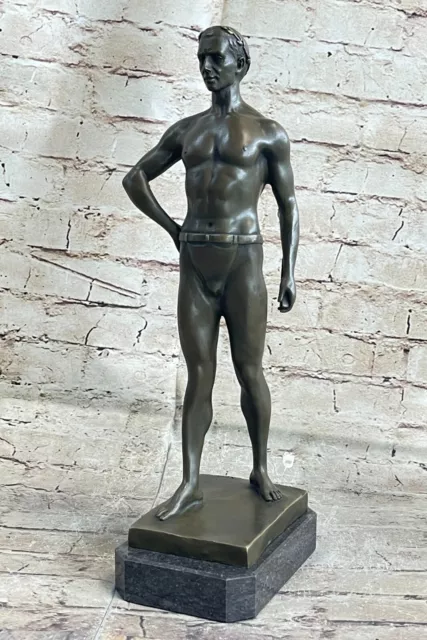 Deco Nude Caesar The Great Roman Genuine Bronze Sculpture Marble Figurine