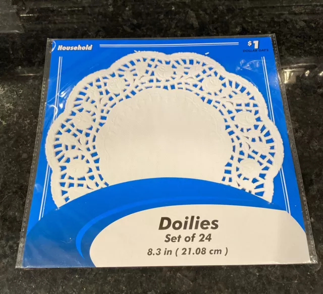 Paper Doilies White Pack of 24, Lace Style By Household, Roses, 8 inch, New