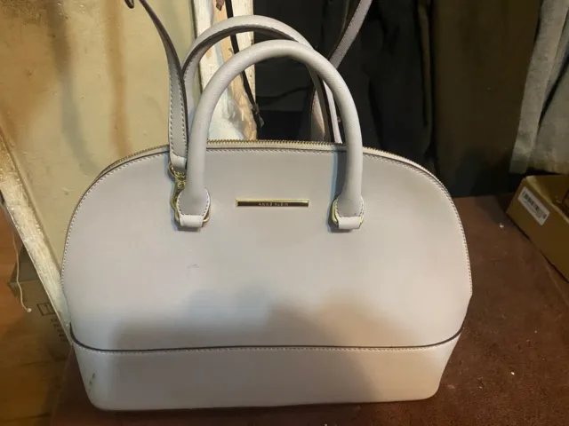 Anne Klein Shimmer Down Dome Satchel Off White Double Handle Minimalist Purse