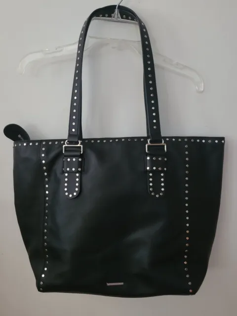 Rebecca Minkoff Black Leather Tote Bag with Chrome Silver Accent Studs