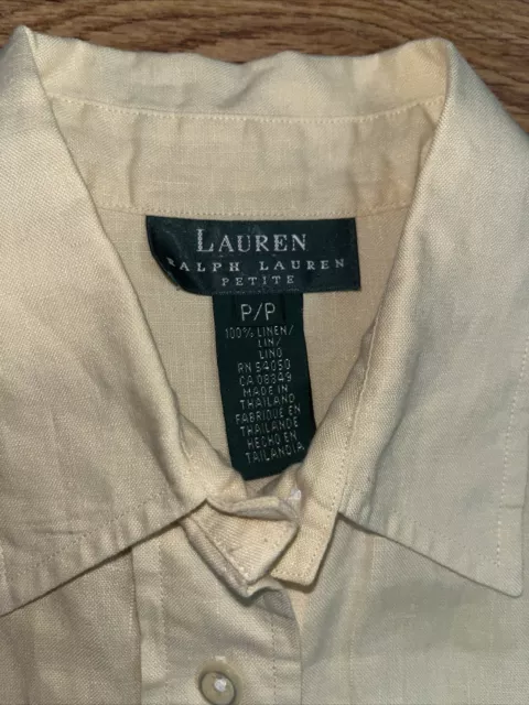 Lauren Ralph Lauren Women’s 100% Linen Button Up Light yellow  Shirt Size P/P