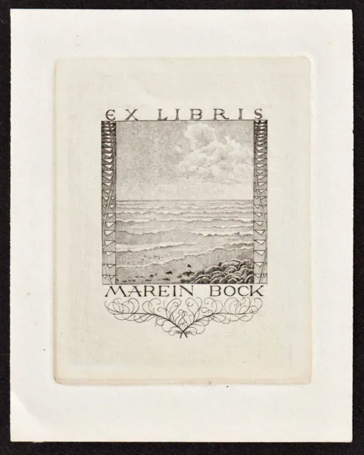 Exlibris Marein Bock Mar Sea Bookplate Ex-Libris Friedrich Teubel