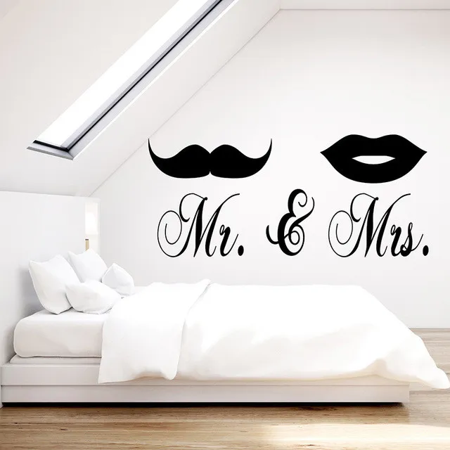 MR & Mrs mustache lips wall sticker Bedroom vinyl design DECAL DECOR