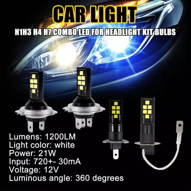 2x Car H7 LED Headlight High or Low Beam Bulb 240W 52000LM 6000K White