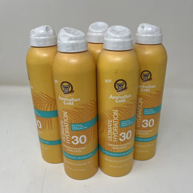 5x Protector solar en aerosol Australian Gold Ultimate Hydration FPS 30 6 OZ EA ¡CADUCADO!