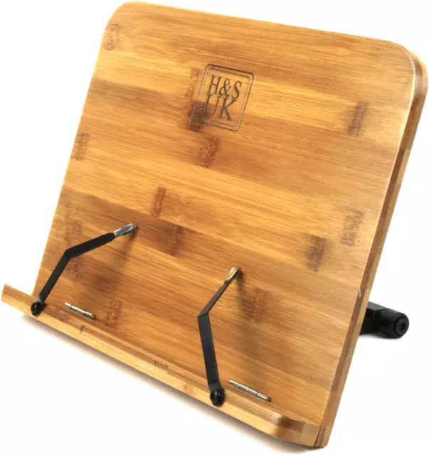 Bamboo Recipe Book Holder - Foldable & Portable Cookbook Stand for Desk - Adjust