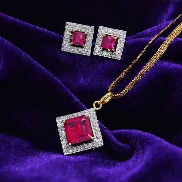 Juego de joyas de boda con rubí rojo de imitación de princesa de 3...