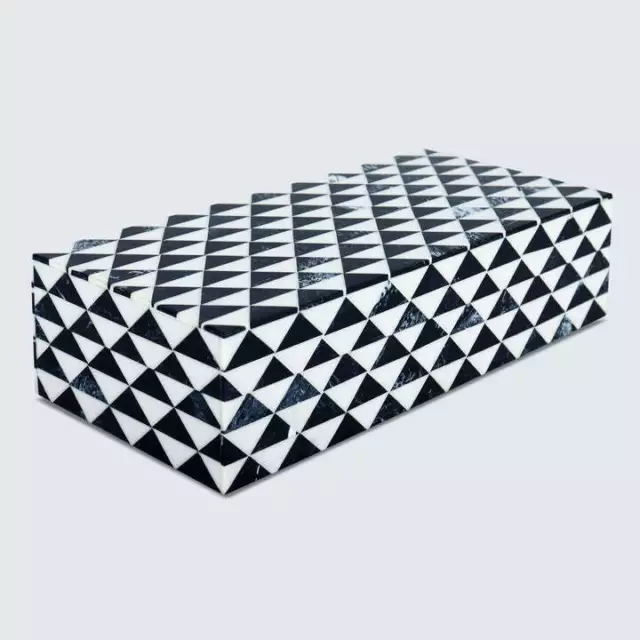 Marquet Prism Decorative Box in Black & White 10x4.5x2.5 Inch