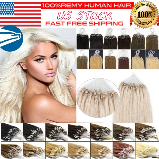 Human Hair Brazilian Hair Extensions 100 Strands Micro Ring  display picture 3