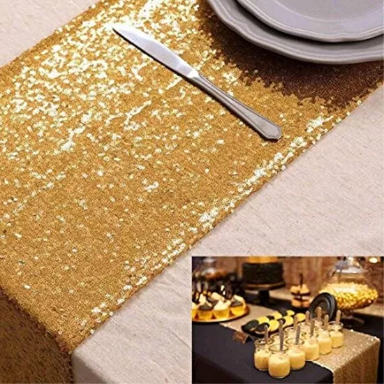 Glitter Sparkly Sequin 4Ft Table Runner 12" x 80" Wedding Party 30 x 203 cm