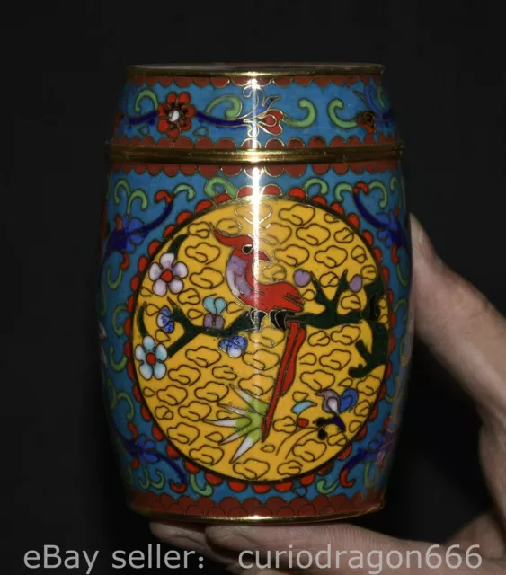 4" Chinesische Kupfer Cloisonne blaue Blume Vogel Tier Topf Jar Flasche