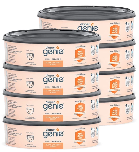 Diaper Genie Bags Refills 270 (Pack of 8) Clean Laundry Scent | Diaper Pail Refi