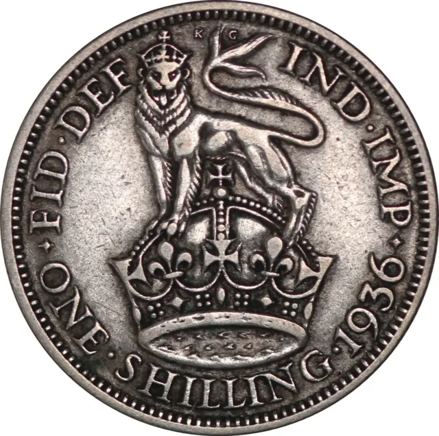 1936 King George V British Silver Shilling Coin - VF - SPINK 4039