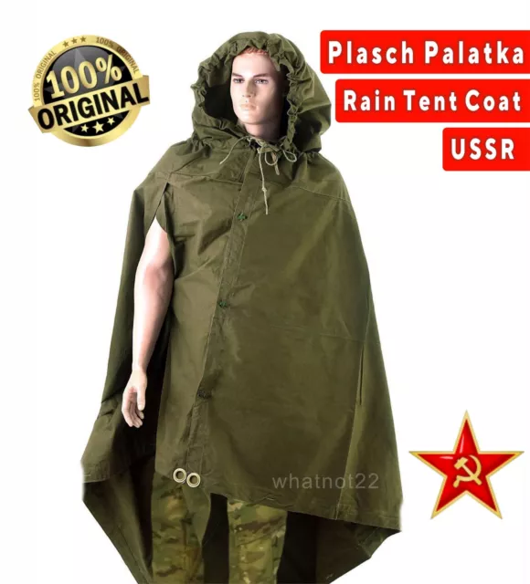 Military Soviet Russian Army Soldiers Cloak Tent Poncho Hooded Rain Coat USSR