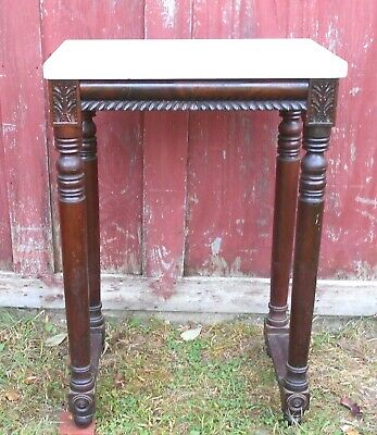 ANTIQUE 19th CENTURY CARVED CLASSICAL MAHOGANY MARBLE TOP PEDESTAL