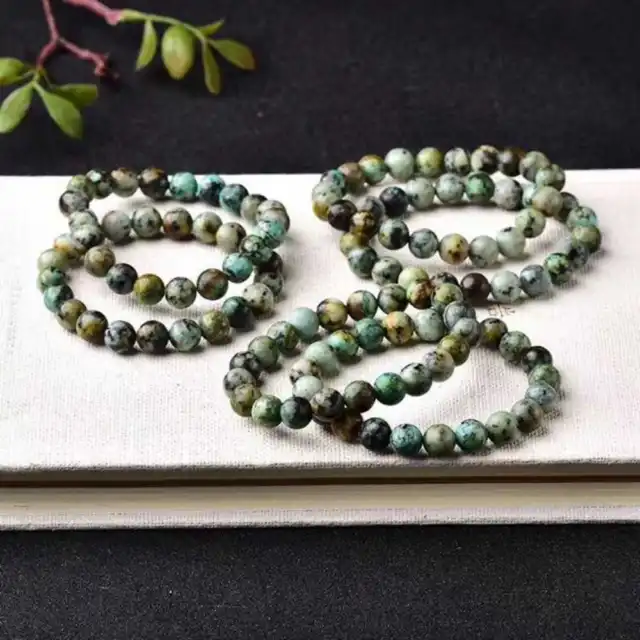 8mm Beautiful Natural African Turquoise Lucky Bracelet Seven Chakras Handmade