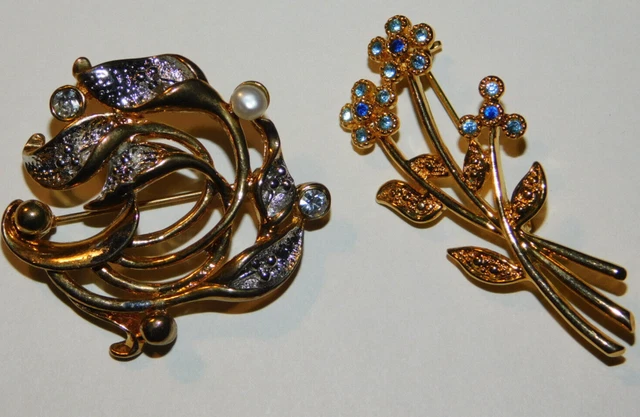 Broche Dorée Avec 3 Oiseaux, Perles Et Strass Violets - Neuf Sans Emballage, Plaqué Or, Cristal