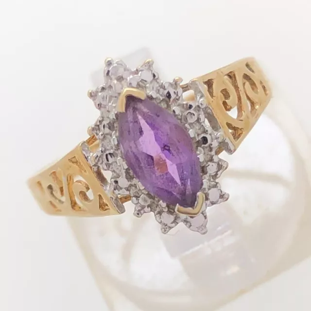 10K SOLID YELLOW Gold Purple Amethyst Gemstone Ring Size 6.5 Vintage ...