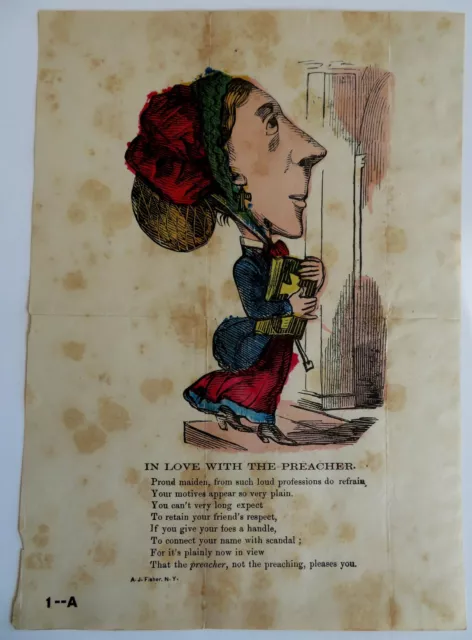 Pious Woman In Love w/ Preacher Insult Poem c. 1860's-70's Valentine hand-bill