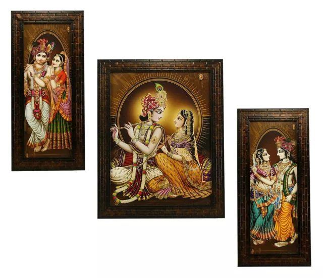 Indian Traditional Radha Krishna Art Paintings  Without Glass Set Of 3 Pc