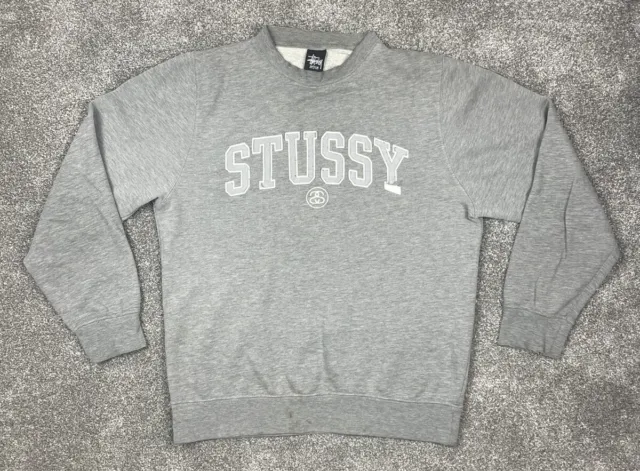 Stussy Spell Out Grey Sweatshirt Crewneck Medium M - Read Description