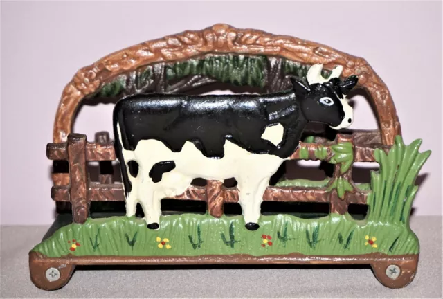 Vintage Cast Iron Cow Towel Napkin Holder Farmhouse Letter Organizer