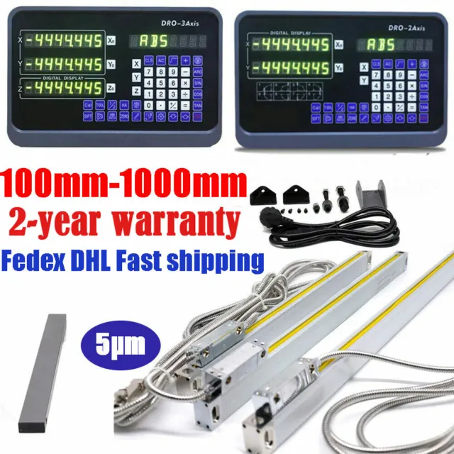 2 3Axis DRO Digital Readout Display TTL Linear Scale 5μm CNC Mill Lathe Machine