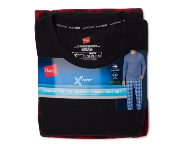 🆕 HANES MEN'S 2PC Long Sleeve Shirt/Pants X-TEMP Fleece Sleepwear ...