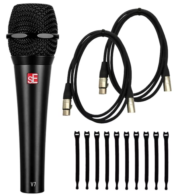 sE Electronics V7 Black Supercardioid Microphone Bundle with 2 XLR Cables/Ties