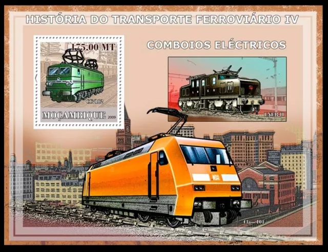 Train, History of Transport, Electric Railways, Mozambique 2009 MNH MS