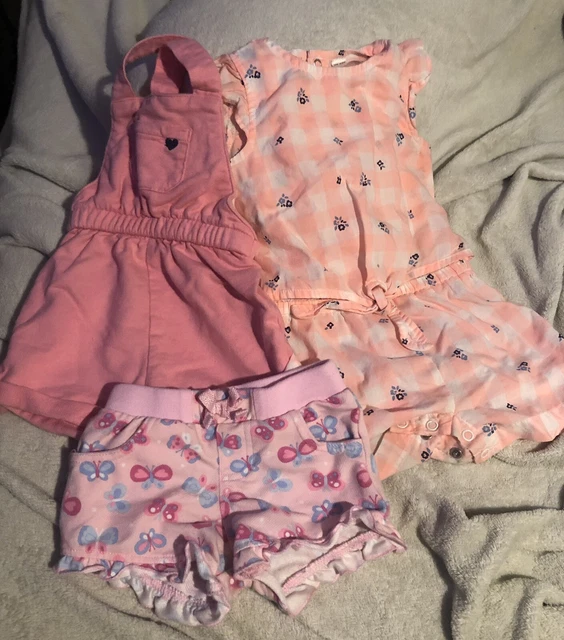 Baby Girl Infant- Lot of 3- overalls, shorts, one piece outfit 6/9 M