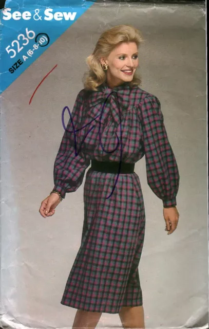 5236 Vintage Butterick SEWING Pattern Misses Loose Fitting A Line Dress 1980s