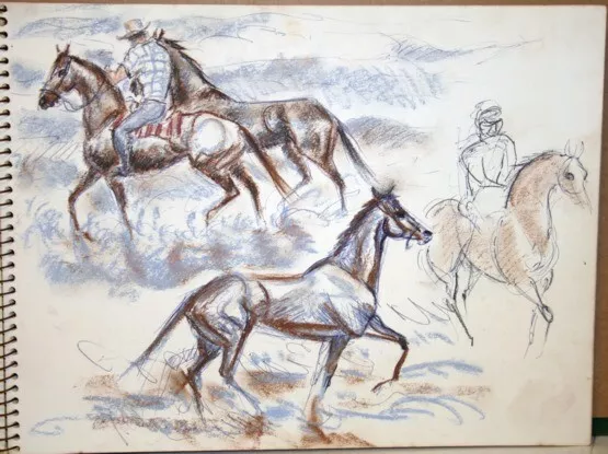 #1 Maureen Love Original Sketch Walking Horses at Del Mar Race Track.