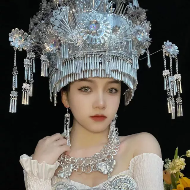 Retro Chinese Silver Miao Female Photography Hat Halloween Headwear 2