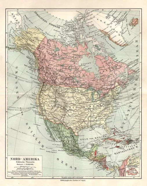 NORDAMERIKA Kanada  Alaska Staaten Politische Übersicht  LANDKARTE  1906