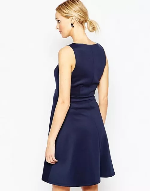 ASOS Maternity Navy Blue Plunge Neck Scuba Skater Dress Size 10-18 2