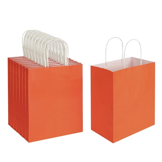 100 Pack 8x4.75x10 inch Medium Kraft Bags with Handles Bulk, Paper Bags