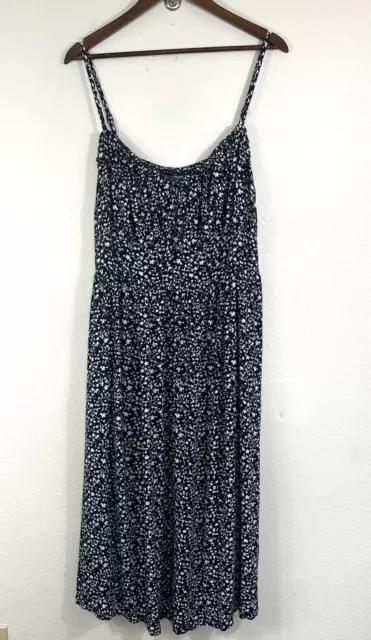 Old Navy Midi Dress Womens Size 2X Blue White Ditsy Floral Smocked Cami