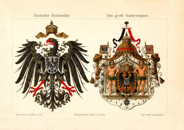 Deutscher Reichsadler Kaiserwappen antiker Druck Chromolithographie ca. 1903
