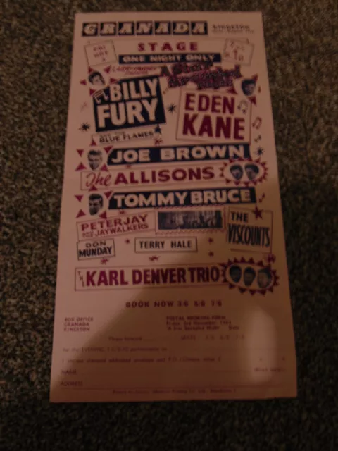 Billy Fury theatre leaflet (1961 Granada Kingston, Joe Brown, Eden Kane, etc)