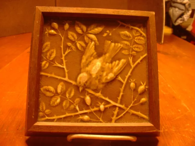 Antique Minton's China Works Art Pottery Tile with Bird Motif