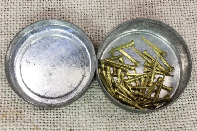 5/8” Old Brass Nails 50 Square Shoe Tacks Round Head Escutcheon Pins Vintage 2