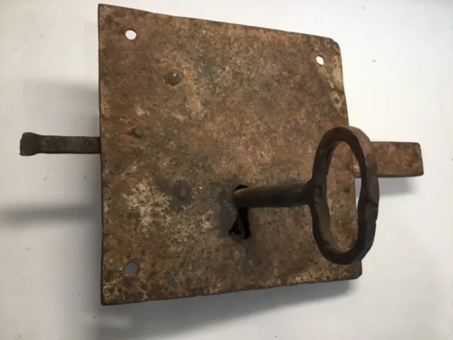 Antique Wrought Iron Door Lock latch Hand Forged Church Jail Skeleton Key Large
